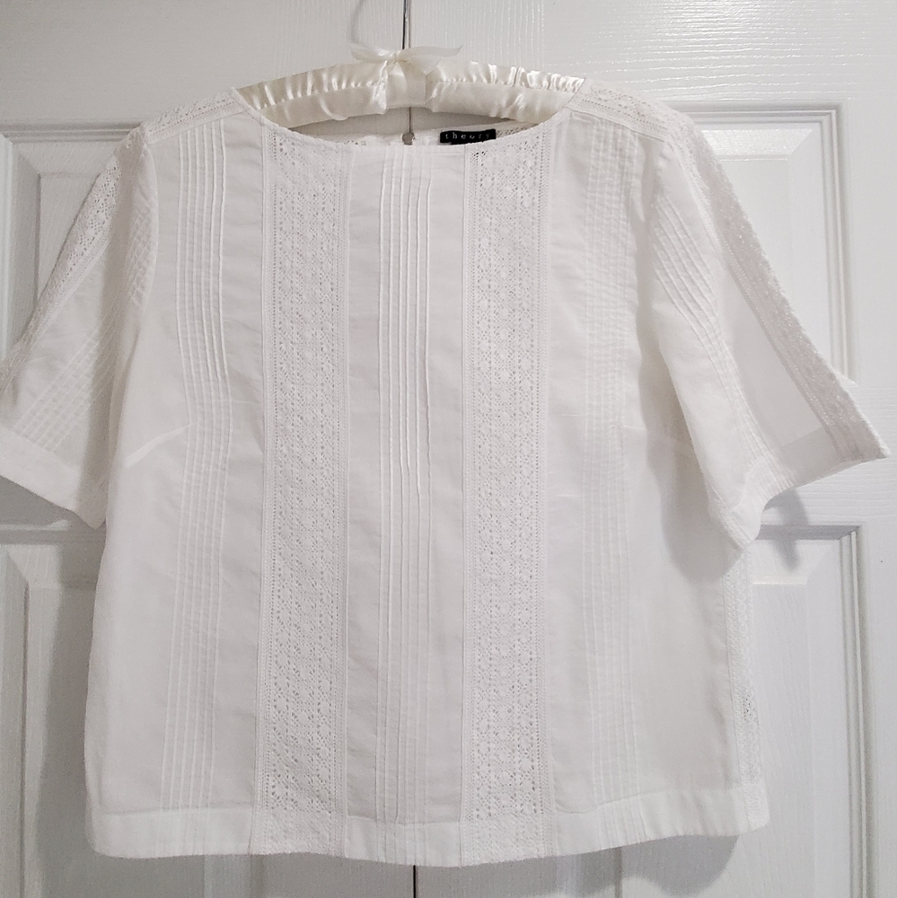 Theory White Embroidered Blouse
